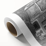 Art deco poster of colorful vintage cars on rolled canvas, ideal for nursery wall art.