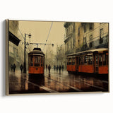 Framed canvas of a vintage black and gold service vehicle in a landscape setting, ideal for bedroom wall art.