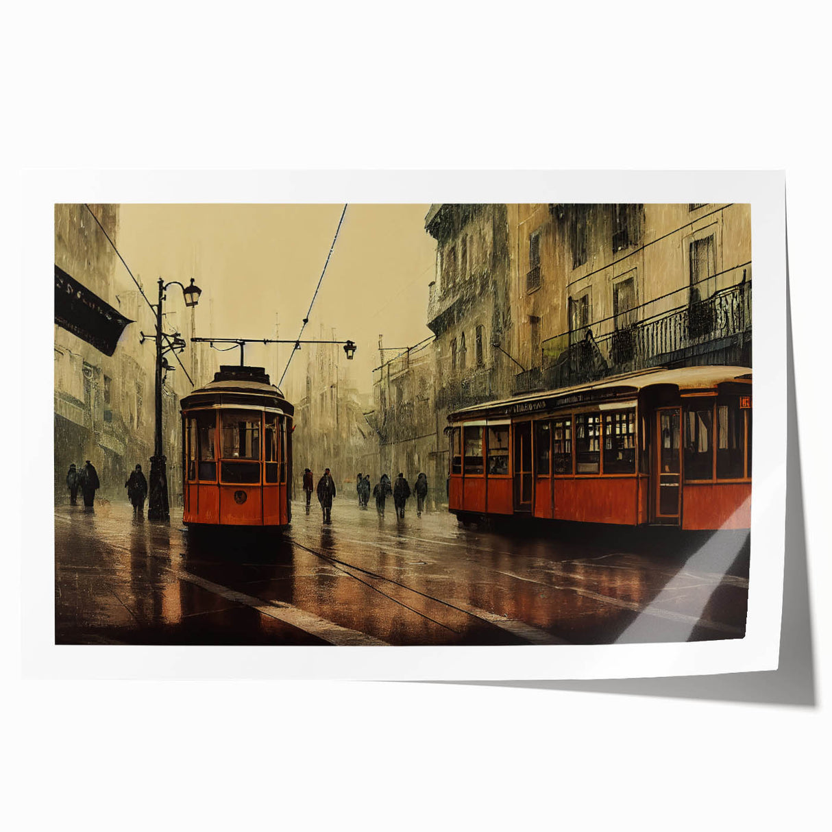 Rolled canvas print featuring a collection of detailed service vehicles in muted earth tones, ideal for art wall dining room.