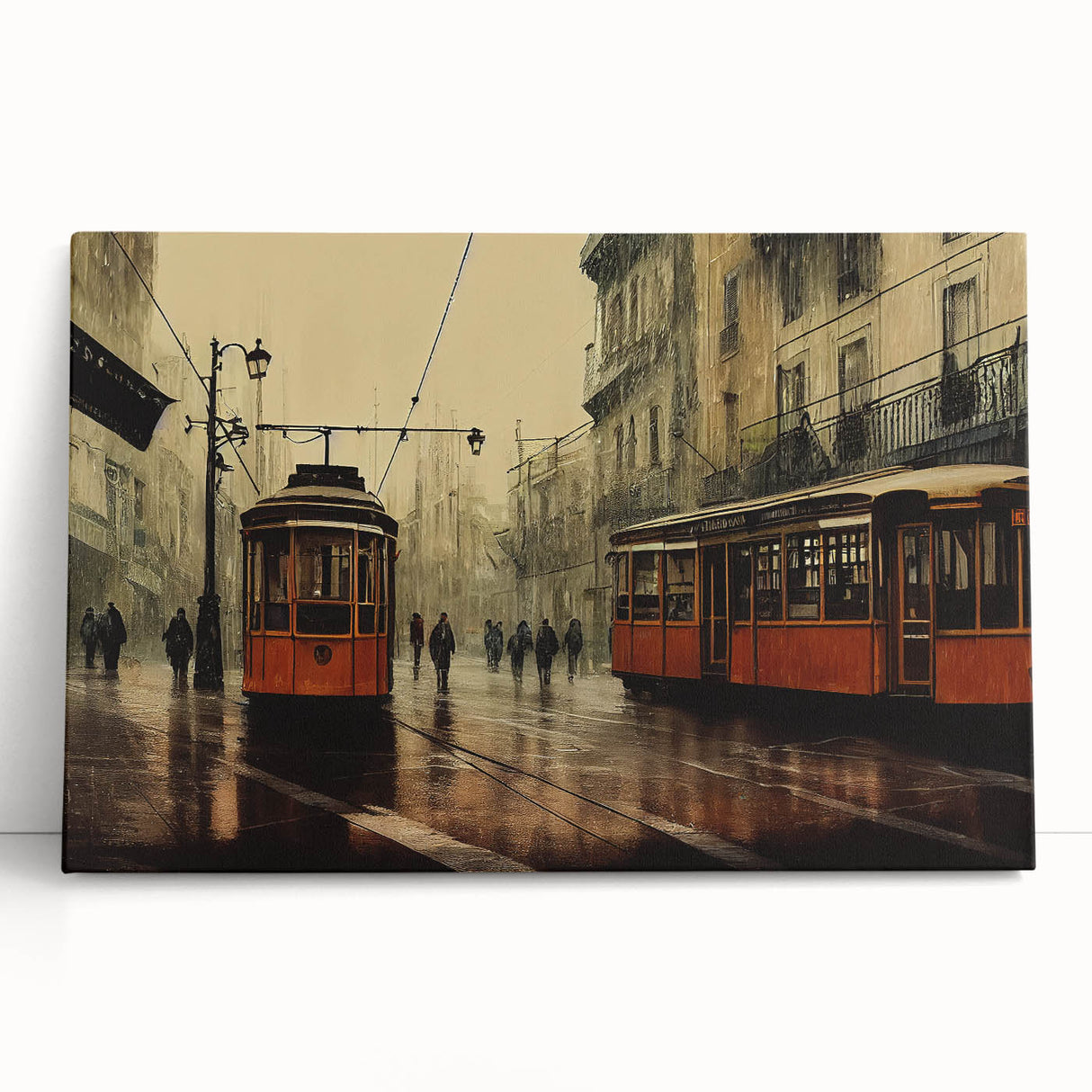 Black and white stretched canvas of vintage service vehicles, ideal for kitchen wall art.