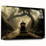 Acrylic print of a side view of various service vehicles in monochrome, ideal for dining room decor.