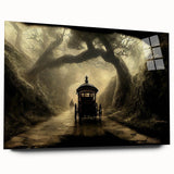 Acrylic print of a large abstract depiction of assorted transportation vehicles in muted earth tones.