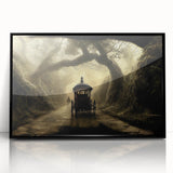 Large abstract wall art featuring assorted service vehicles in mid-century modernist style, framed acrylic.