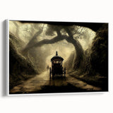 Vintage poster art of colorful service vehicles on a black background, framed canvas, ideal for living room decor.