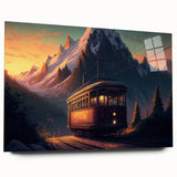 Large abstract wall art featuring assorted service vehicles in muted colors on acrylic glass.