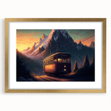 Extra large abstract art print featuring textured service vehicles, in gold frame, ideal for living room decor.