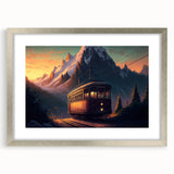 Textured abstract art print of service vehicles in muted gray, ideal for modern bedroom decor, silver-framed with mat.