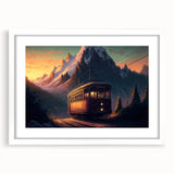 Abstract art print of colorful service vehicles on a white framed canvas, suitable for bedroom or dining room decor.