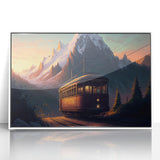 Art deco poster of colorful vintage cars on a white acrylic frame, ideal for nursery wall decor.