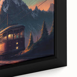 Black wall art featuring a textured depiction of colorful service vehicles, printed on an extra large framed canvas.