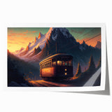 Art wall featuring a collection of service vehicles in muted colors on a rolled print, suitable for dining room decor.