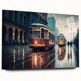 Acrylic print of colorful abstract vehicles, ideal for bedroom or dining room decor.