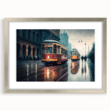 Textured art print of abstract service vehicles in muted gray and silver, framed with a matte finish.