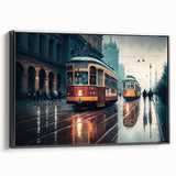 Black and white vintage poster art of service vehicles on a framed canvas, suitable for bedroom wall decor.