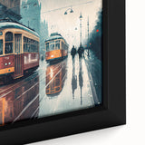 Black wall art featuring a collection of colorful, textured service vehicles on a framed canvas.