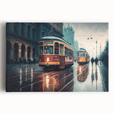 Black and white stretched canvas featuring a collection of vintage service vehicles, ideal for kitchen wall art.