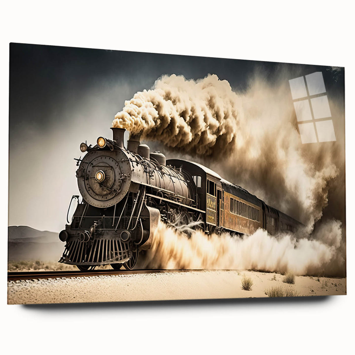 Acrylic print of abstract vehicles in a blend of gray and metallic tones, ideal for bedroom or dining room art.