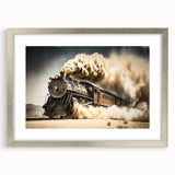Textured art print of abstract service vehicles in muted gray, ideal for modern bedroom decor, silver framed with mat.
