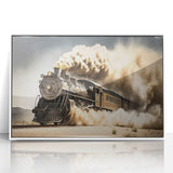 Art deco style poster of vintage cars in muted gray and blue tones, framed acrylic, ideal for nursery wall decor.