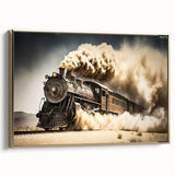 Framed vintage poster art of a black and gold landscape with service vehicles, ideal for bedroom wall decor.