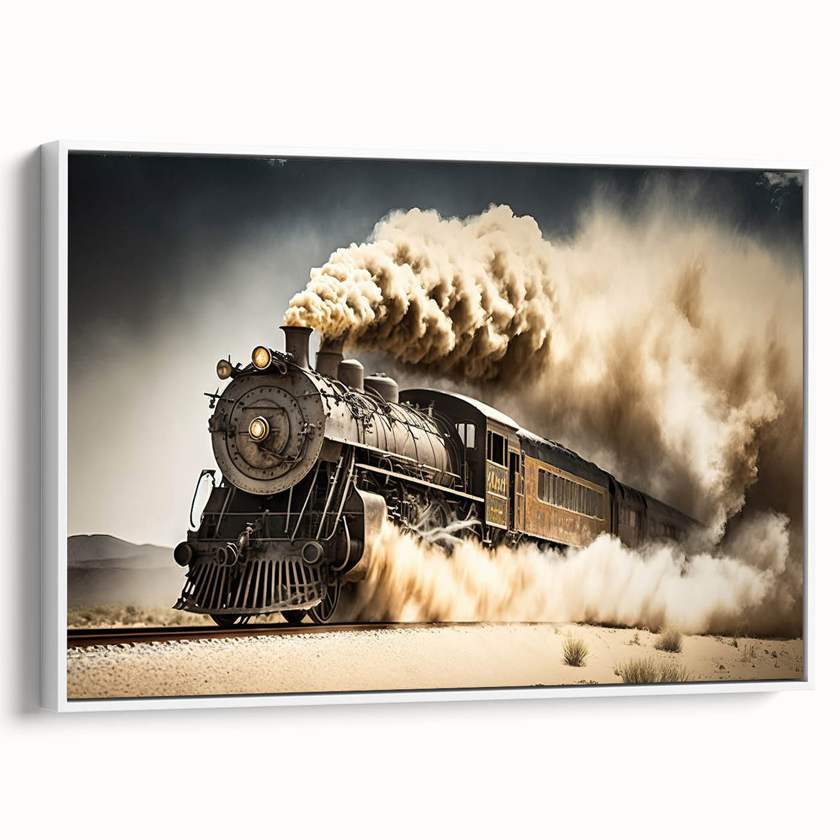 Vintage poster art featuring a collection of colorful service vehicles on a black background, framed canvas.