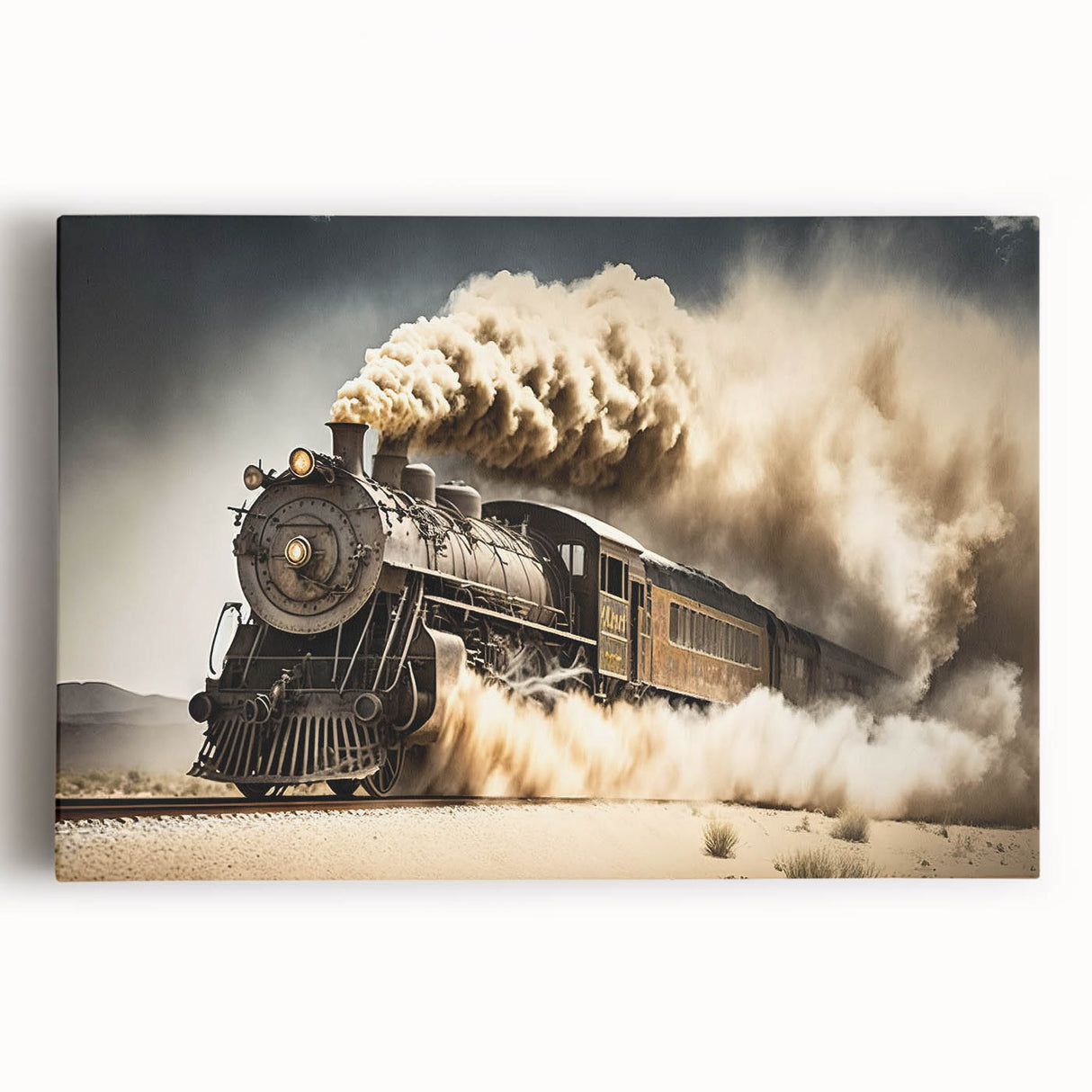 Black and white stretched canvas featuring a collection of vintage service vehicles, ideal for kitchen wall art.