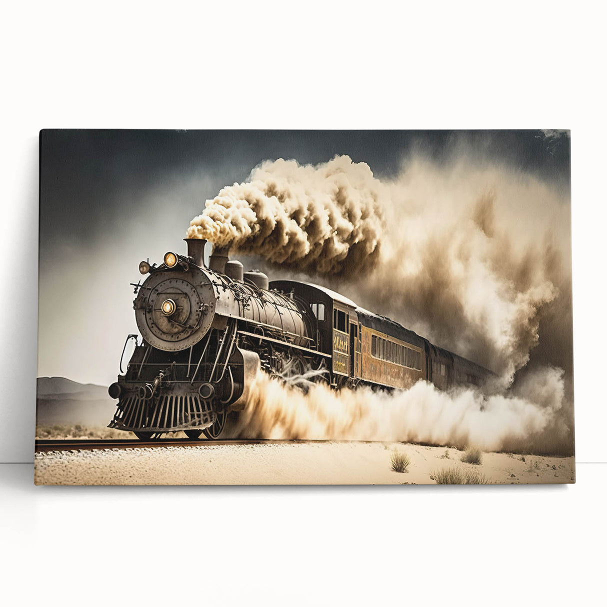 Black and white stretched canvas featuring a collection of vintage service vehicles, ideal for kitchen wall art.