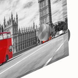 Mid-century modernist art featuring abstract design of service vehicles in muted earth tones on large acrylic glass.