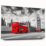 Acrylic print of a side view of assorted service vehicles in muted colors, suitable for bedroom or dining room decor.