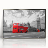 Mid-century modernist art depicting colorful service vehicles on a silver acrylic frame, suitable for nursery wall decor.