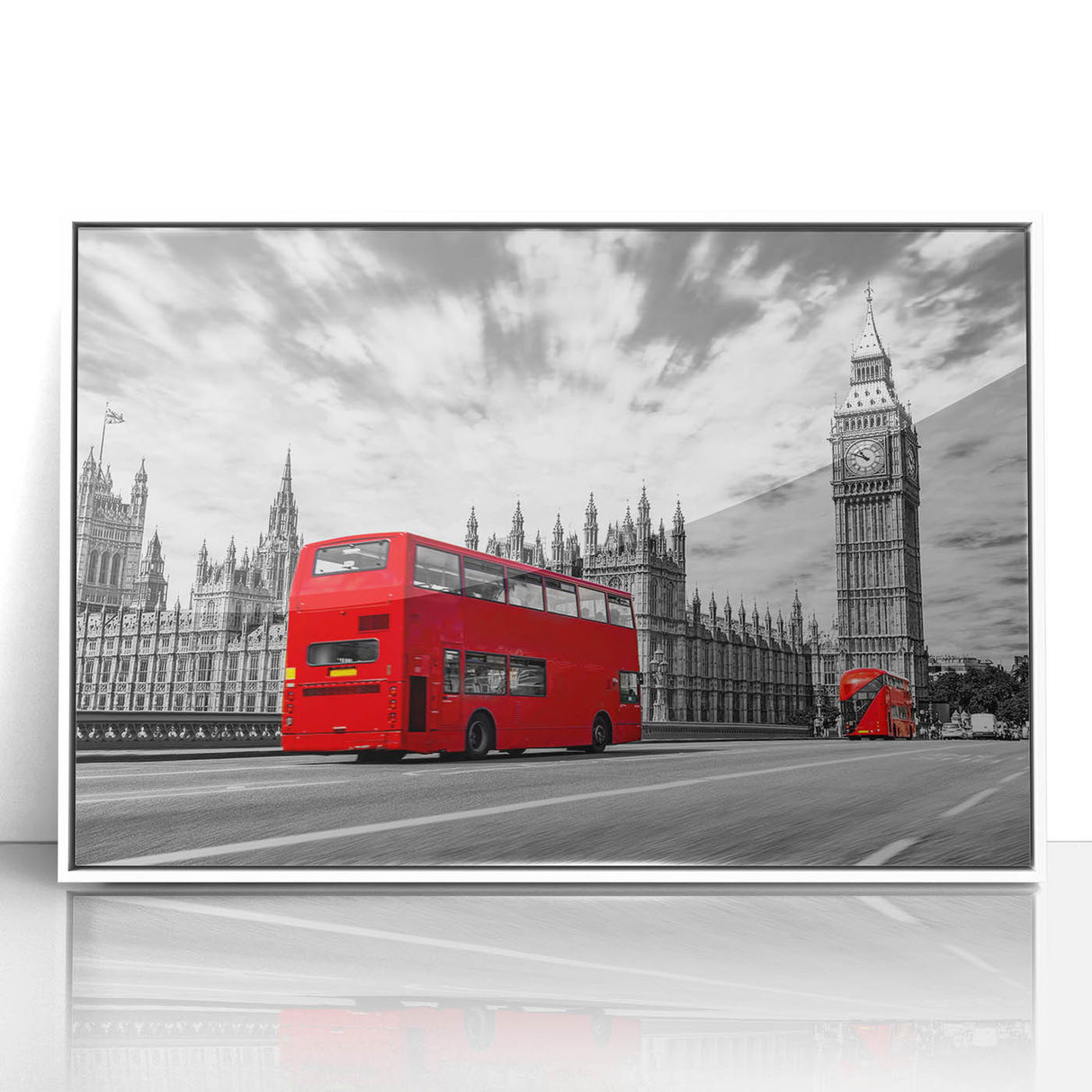 Art deco poster of colorful vintage vehicles on a white acrylic frame, ideal for nursery wall decor.