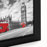 Extra large black wall art featuring a colorful, textured depiction of service vehicles on a framed canvas.