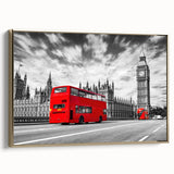 Framed canvas featuring a vintage-style black and gold side view of classic cars, ideal for bedroom wall decor.