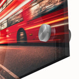 Large abstract wall art featuring mid-century modernist design of colorful service vehicles on acrylic glass.