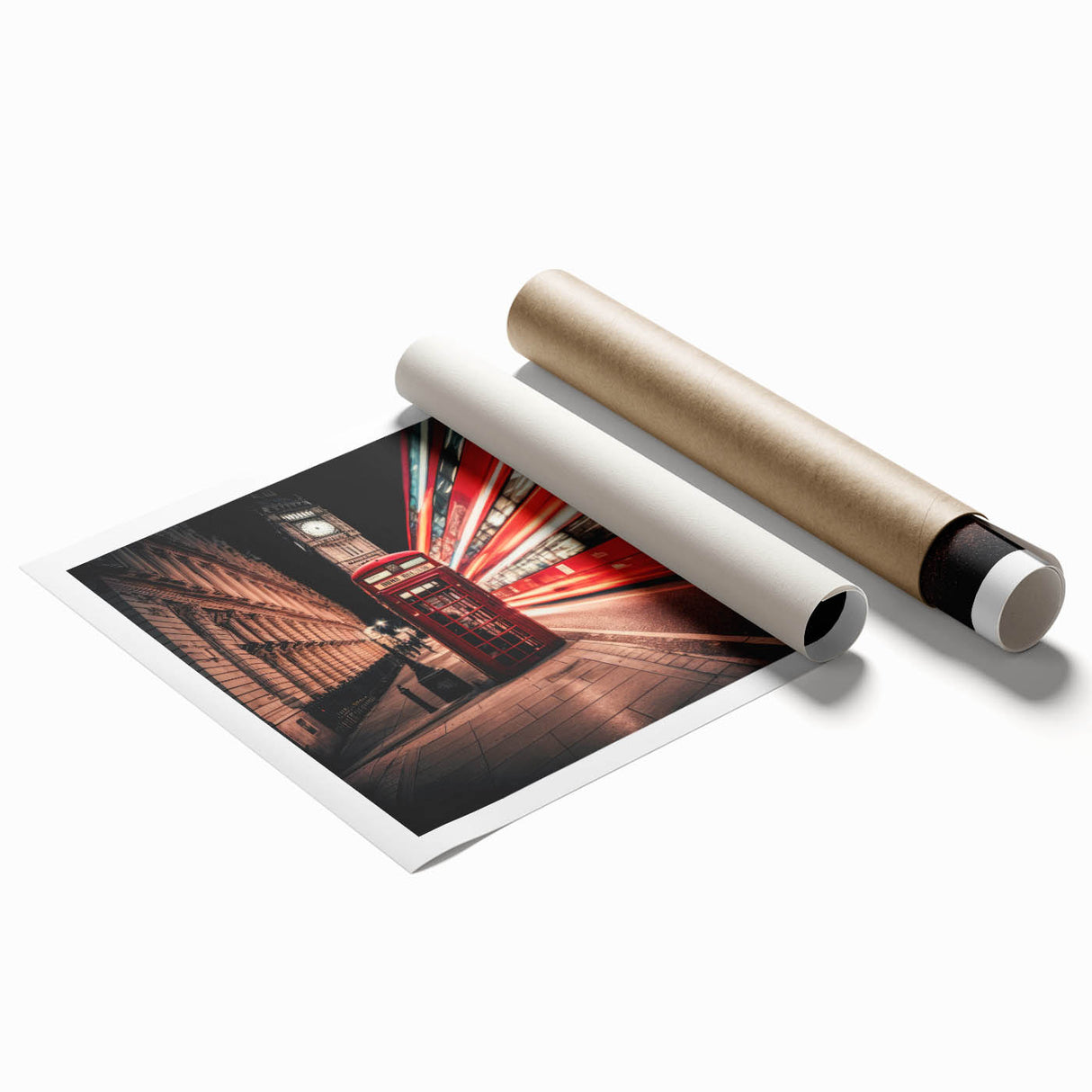 Extra large rolled print featuring a collection of vintage service vehicles in muted earth tones.