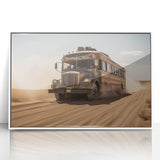 Art deco style poster featuring colorful, stylized service vehicles on a white acrylic frame, ideal for nursery wall art.