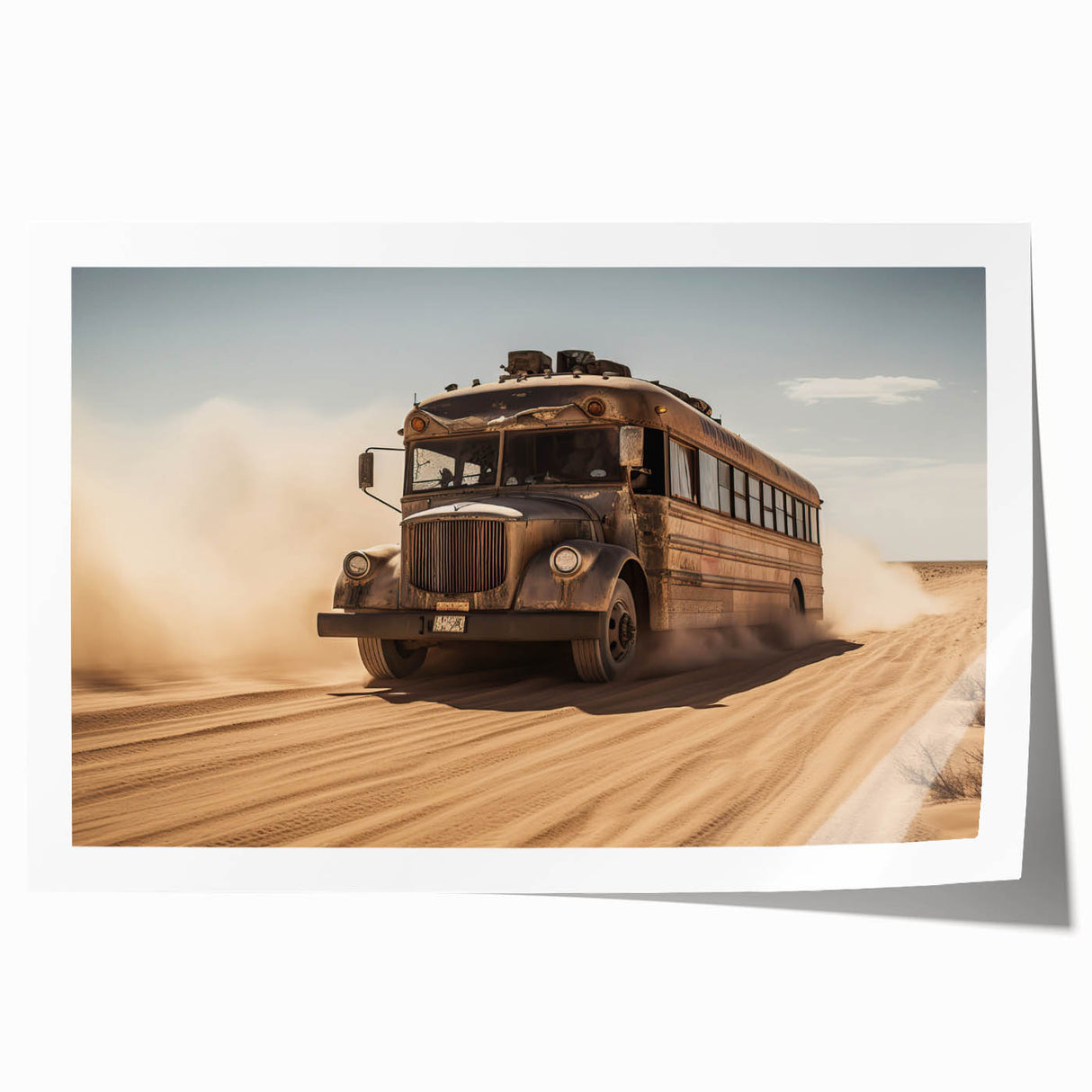 Rolled print of assorted service vehicles in vibrant colors, ideal for art wall dining room.