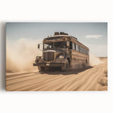 Black and white stretched canvas of assorted service vehicles, ideal for kitchen wall art or bedroom.