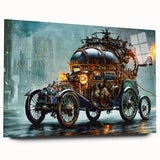 Acrylic print of colorful abstract vehicles, ideal for bedroom or dining room art.