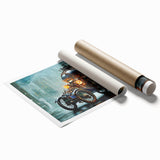 Extra large rolled print featuring a collection of detailed service vehicles in muted colors.