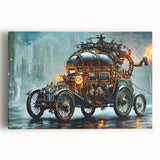 Black and white print of vintage cars on stretched canvas, suitable for kitchen or bedroom wall art.