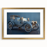 Extra large abstract art print of service vehicles in textured style, framed in gold, ideal for living room decor.
