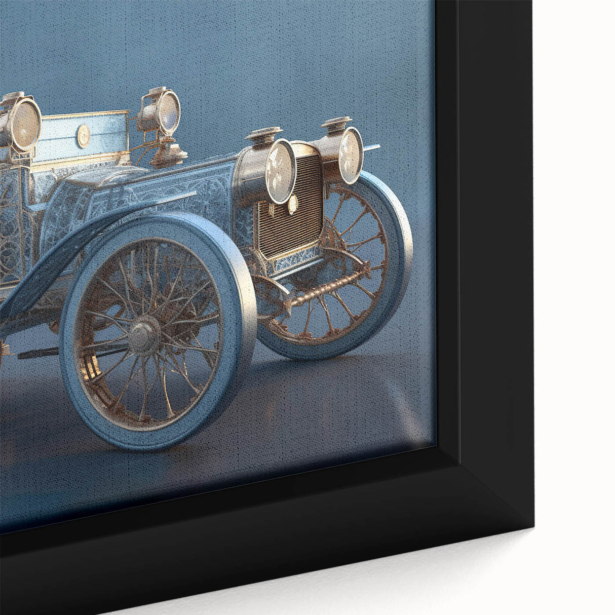 Extra large black wall art on canvas featuring a colorful, textured depiction of assorted service vehicles.