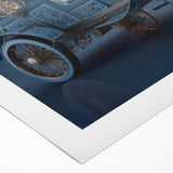 Art deco poster featuring a collection of vintage service vehicles in muted colors on rolled canvas.