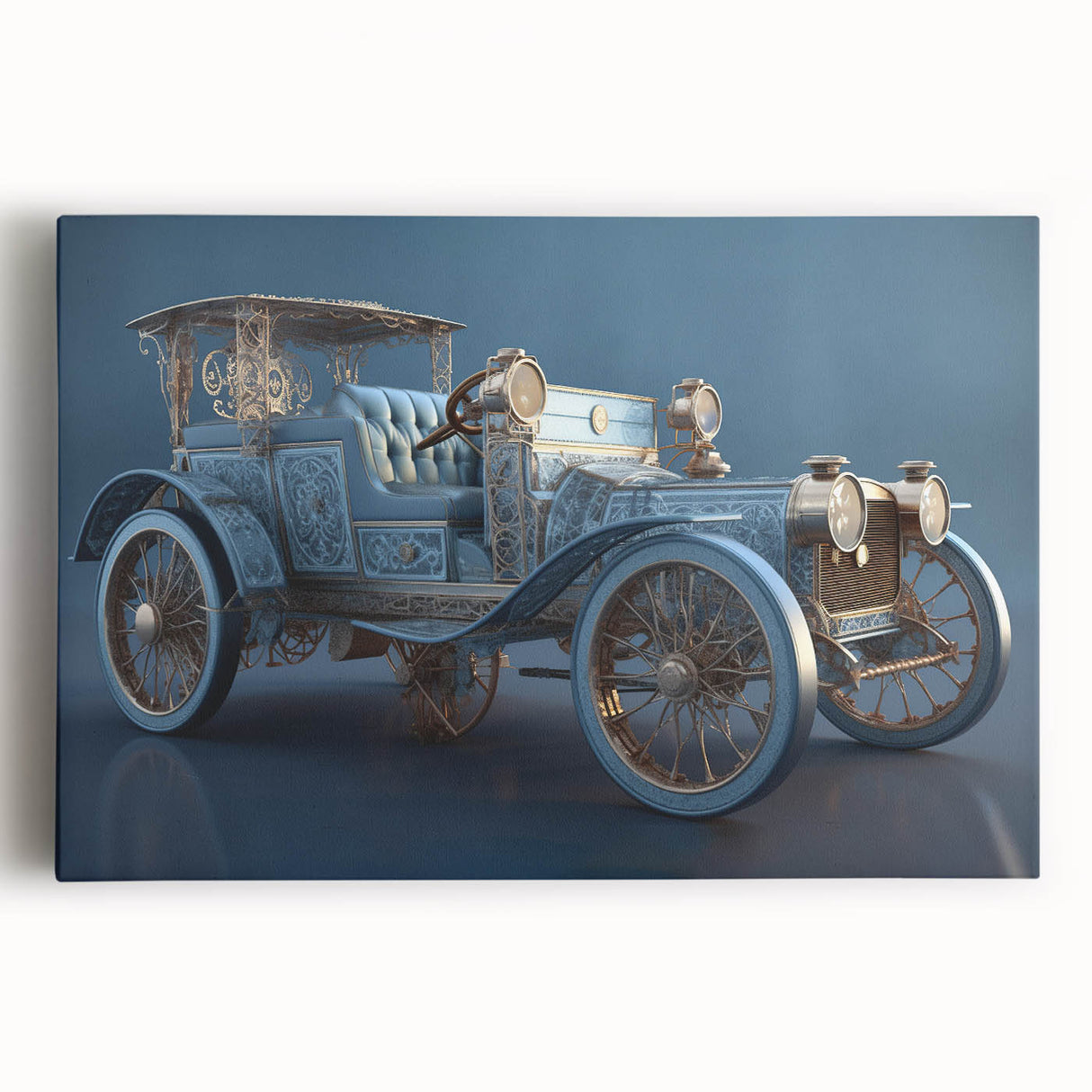 Black and white stretched canvas depicting a vintage car, suitable as large kitchen wall art or for bedroom decor.