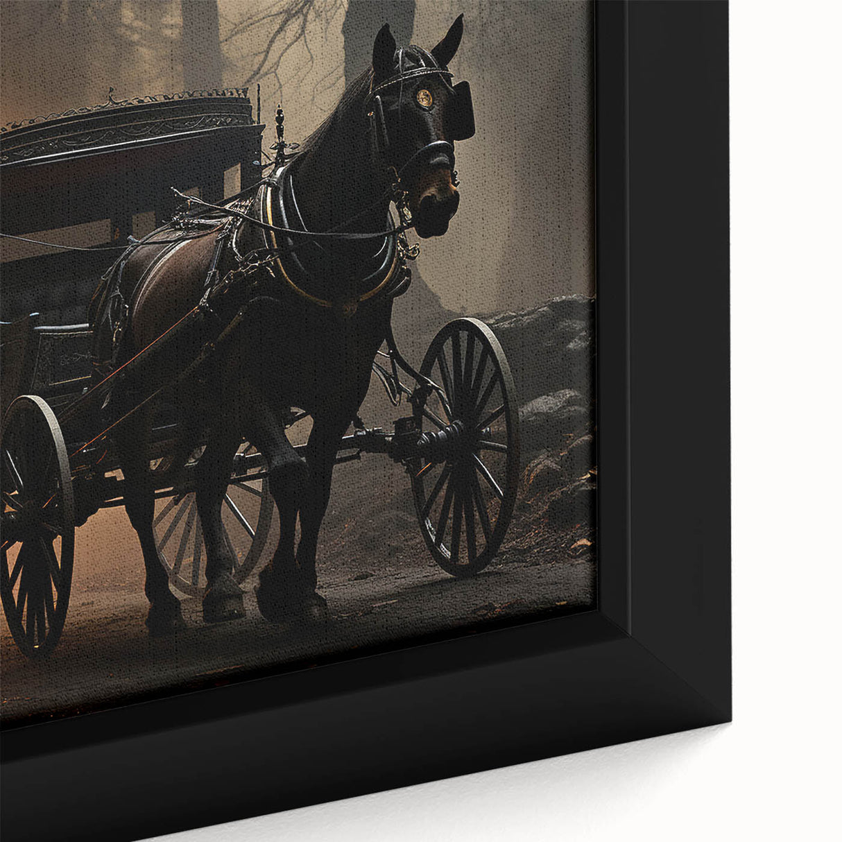 Black wall art featuring a close-up of colorful, textured service vehicles on a framed canvas, ideal for living room decor.