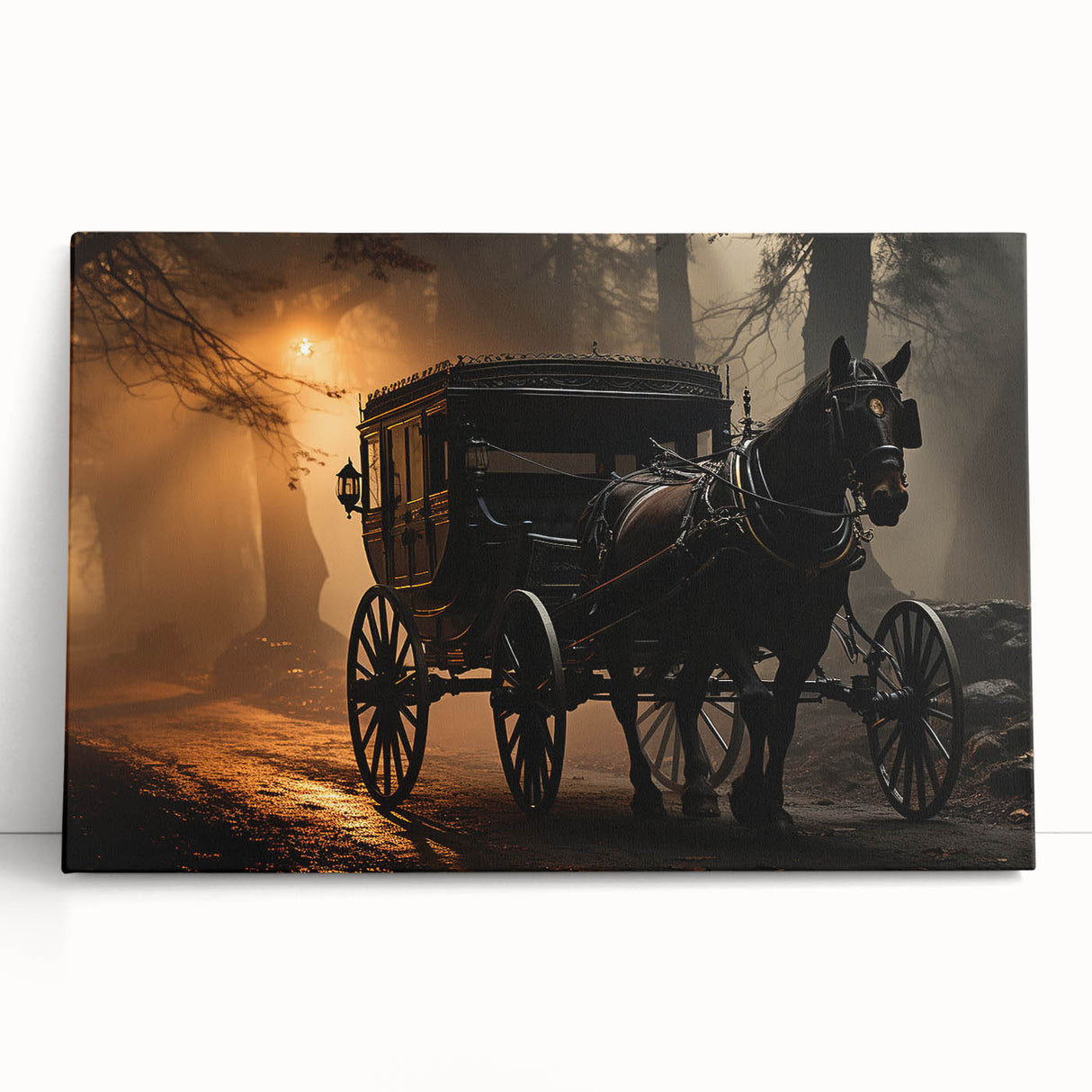 Black and white stretched canvas featuring a vintage service vehicle, ideal for kitchen wall art.