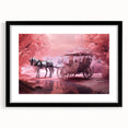 Extra large abstract art print featuring colorful, textured depiction of service vehicles on a black framed canvas.