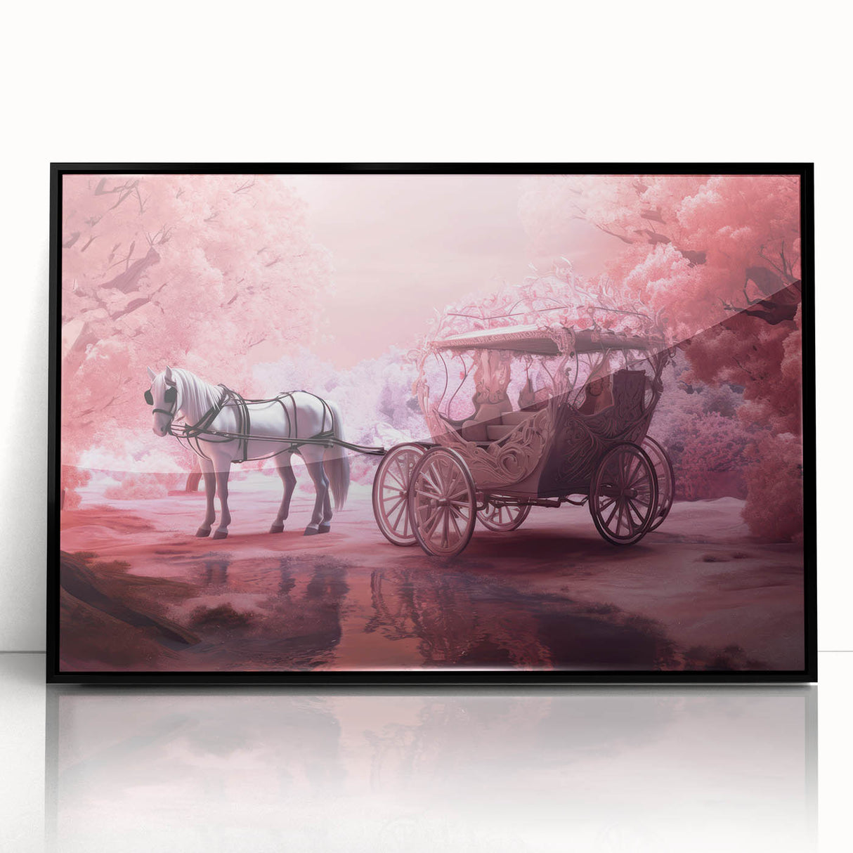 Framed acrylic print of large abstract wall art featuring assorted service vehicles in a mid-century modernist style.
