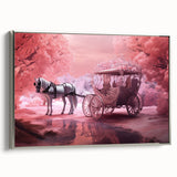 Framed canvas of colorful vintage vehicles in a row on a black background, ideal for decorating a home office.